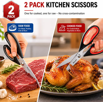 iBayam 2 Pack All Purpose Kitchen Shears Heavy Duty - Stainless Steel Kitchen Scissors With Protective Sheath, Soft Comfort-Grip Handle, Food & Meat Scissors, Home, Kitchen, Dining Utility Gadgets