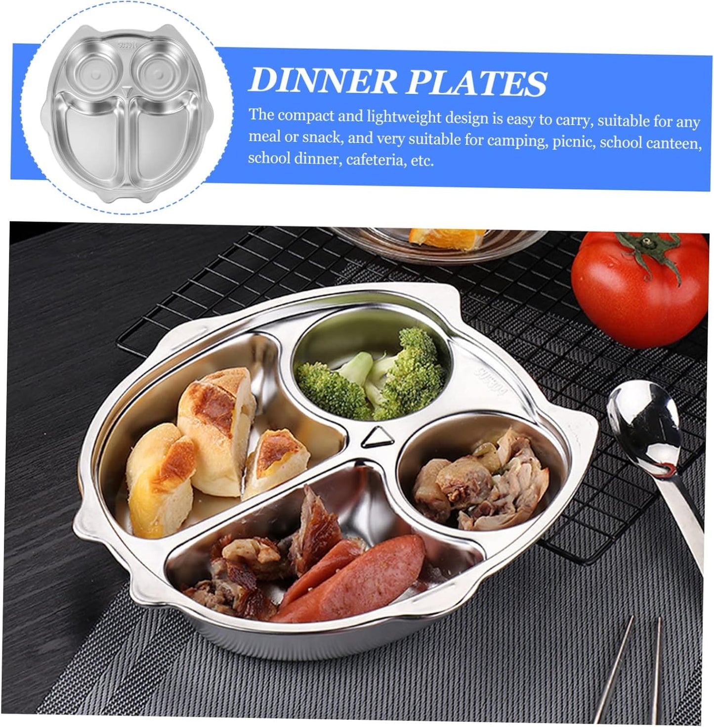 Zerodeko 304 Stainless Steel Divided Dinner Tray 3 Compartment Lunch Plate Food Portion Control Dish for Meal Prep Dishwasher Safe for Home or Catering