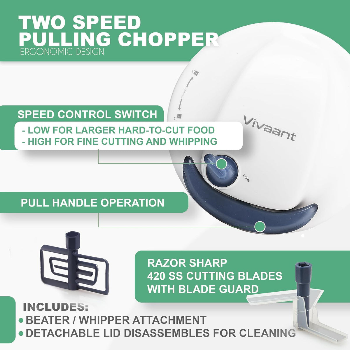 Vivaant Hand Pull Manual Food Chopper, Onion Chopper Vegetable Cutter Dicer