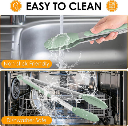 HOTEC Premium Stainless Steel Locking Kitchen Tongs with Silicon Tips, Set of 2-9" and 12"