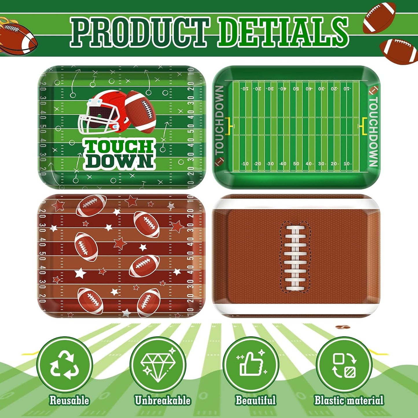 4 Pieces Basketball Serving Trays - Sports Melamine Platters Reusable Rectangle Party Trays for Basketball Sports Theme Party Food Dessert Serving Supplies, 13 x 9.7 inch