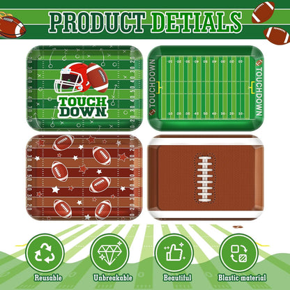 4 Pieces Basketball Serving Trays - Sports Melamine Platters Reusable Rectangle Party Trays for Basketball Sports Theme Party Food Dessert Serving Supplies, 13 x 9.7 inch