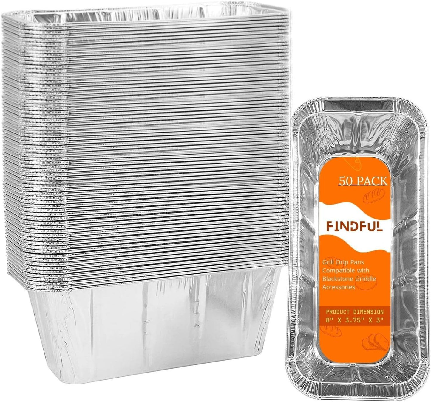 Findful 30-Pack Drip Pans Liners for Blackstone Griddle Accessories, Aluminum Foil Pan Disposable for 17" 22" 28" 36" Blackstone Griddle Drip Tray Holder Grill Rear Grease Catcher Cup