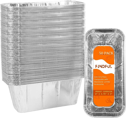Findful 30-Pack Drip Pans Liners for Blackstone Griddle Accessories, Aluminum Foil Pan Disposable for 17" 22" 28" 36" Blackstone Griddle Drip Tray Holder Grill Rear Grease Catcher Cup