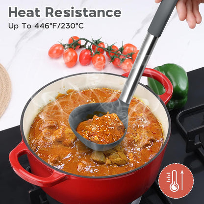 Onader Kitchen Utensils Set, 15 Pcs Silicone Cooking Utensils Set with Holder and Heat Resistant Stainless Steel Handle for Nonstick Cookware - Black