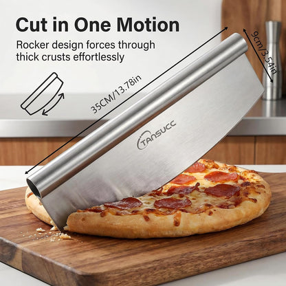 Pizza Cutter Rocker Blade 12 inch, Stainless Steel Sharp Large Pizza Slicer with Protective Cover, Dishwasher Safe
