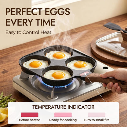 4 Cup Egg Pan Nonstick with Lid Silicone Scraper Mcgriddle Pan for Eggs