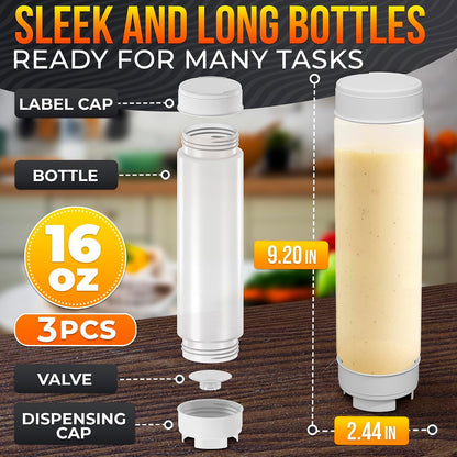 3 Pcs Condiment Squeeze Bottles, Flexible, Self-Closing (Clear)