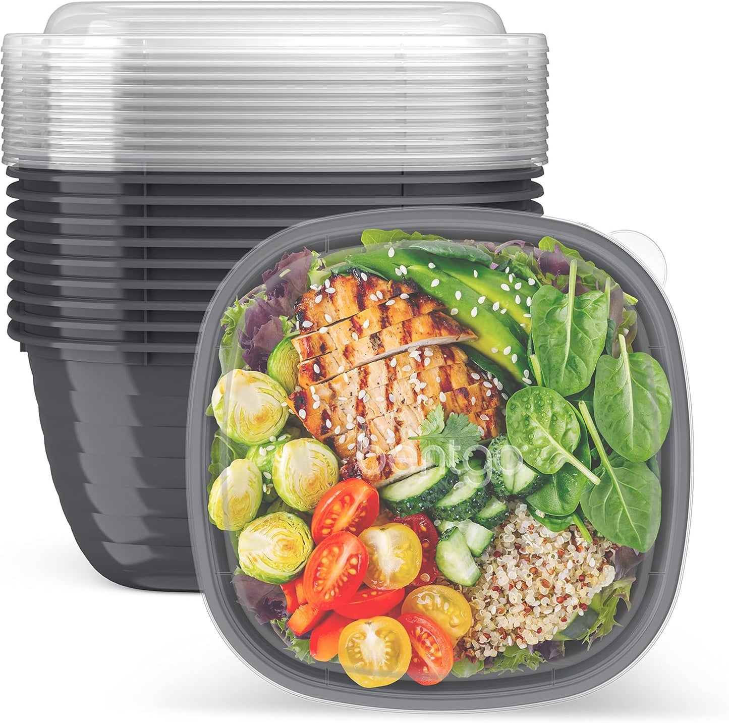 Bentgo Prep - 1-Compartment Bowls with Custom-Fit Lids - Reusable, Microwave Safe, Durable, PFAS & BPA-Free, Freezer & Dishwasher Safe Meal Prep Food Storage - 10 Bowls & 10 Lids (White Stone Tan)