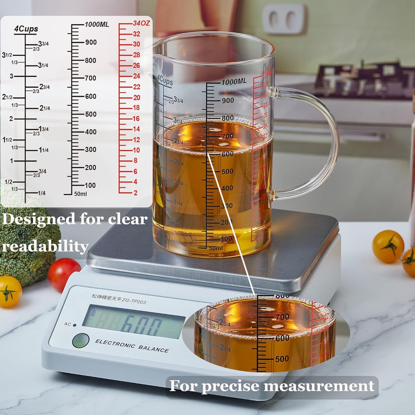 Ackers BORO3.3 Measure Glass -[Insulated handle | V-Shaped Spout]-Made of High Borosilicate Glass Measuring for Kitchen or Restaurant, Easy to Read, 60 ML (2 Oz) 丨(2 Pack)