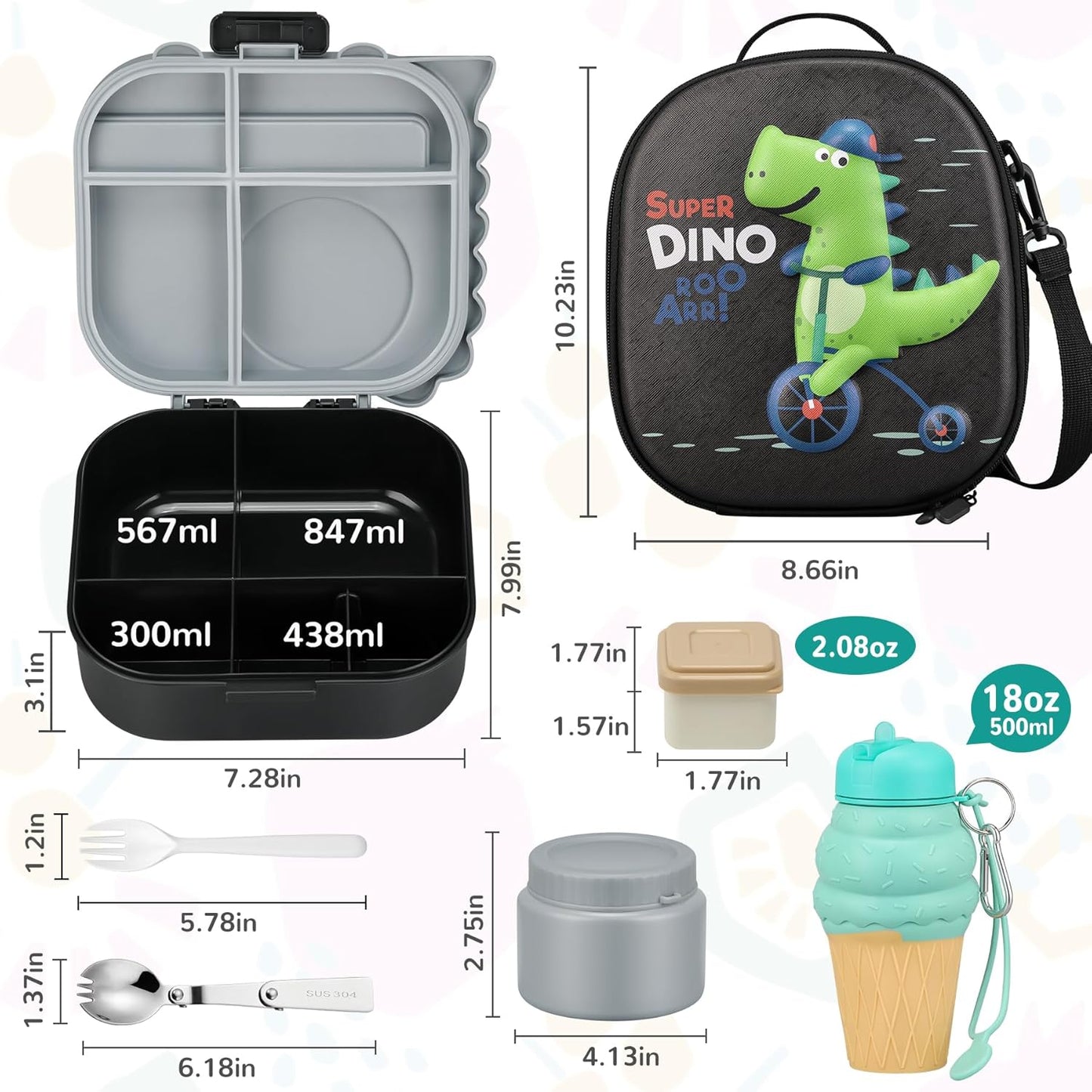 Lunch Box Kids, Leak Proof 5 Compartment Bento Box for Kids, 13oz Thermo for Hot Food Kids Lunch Box,Hot Lunch Box for School Travel