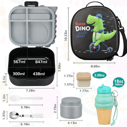 Lunch Box Kids, Leak Proof 5 Compartment Bento Box for Kids, 13oz Thermo for Hot Food Kids Lunch Box,Hot Lunch Box for School Travel