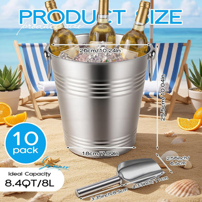 meekoo 10 Set 5.3 QT / 5 L Ice Bucket with Scoop Bulk, Stainless Steel Champagne Ice Bucket for Parties Insulated Wine Chiller Buckets with Handle to Keep Frozen Longer, Ideal for Cocktail Bar Wine