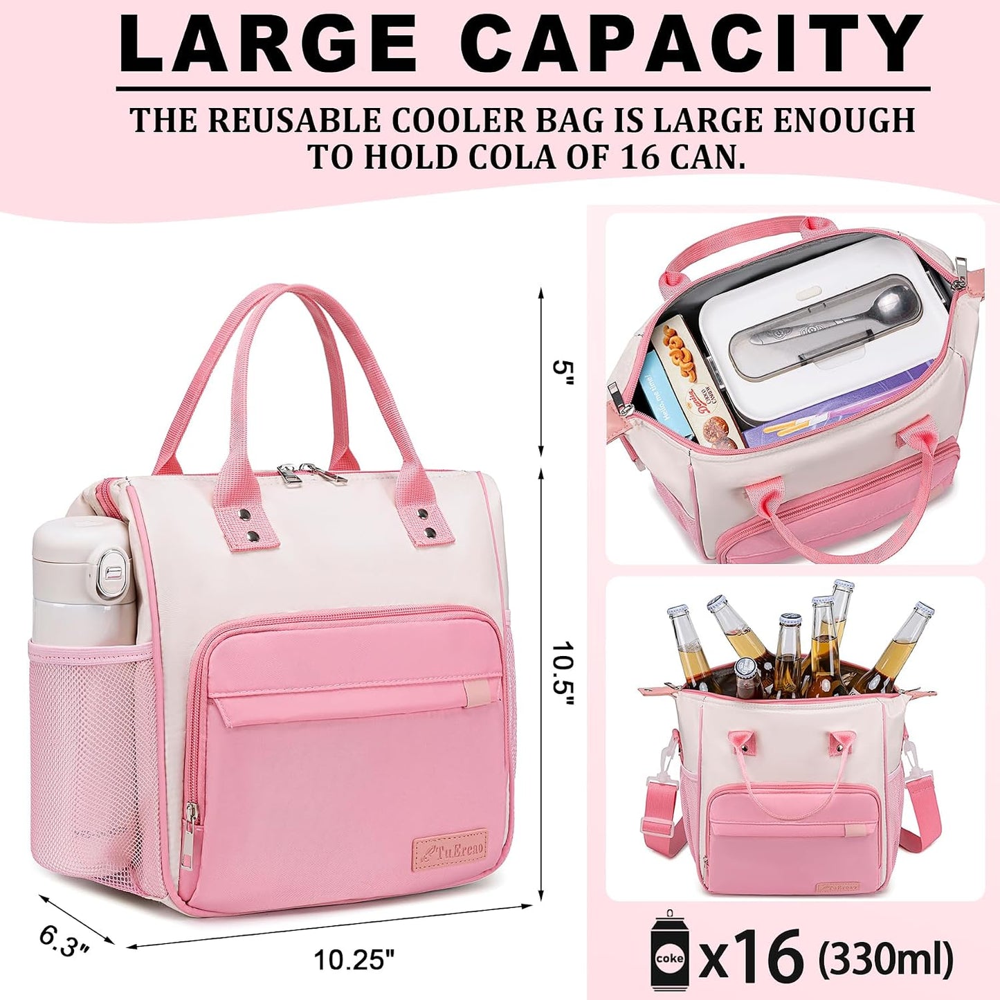 TuErCao Small Lunch Bag Lightweight Insulated Lunch Box for Women Work Portable Soft Cooler for Picnic Travel Road Trips, Loncheras para Mujer, Black
