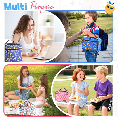 Lunch Box Kids, Lunch Bags for Women Men, Insulated Cooler Reusable Cute Lunch Containers for Boy & Girls, Adults Leak Proof Large Lunch Tote Bags for School, Work, Travel, Picnic Outdoor and Beach