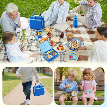 MAISON HUIS Bento Box for Kids with 8oz Soup Thermo, Leak-proof Lunch Food Containers with 5 Compartment, Insulated Lunch Bag & 17oz Stainless Steel Water Bottle for School, Trvael
