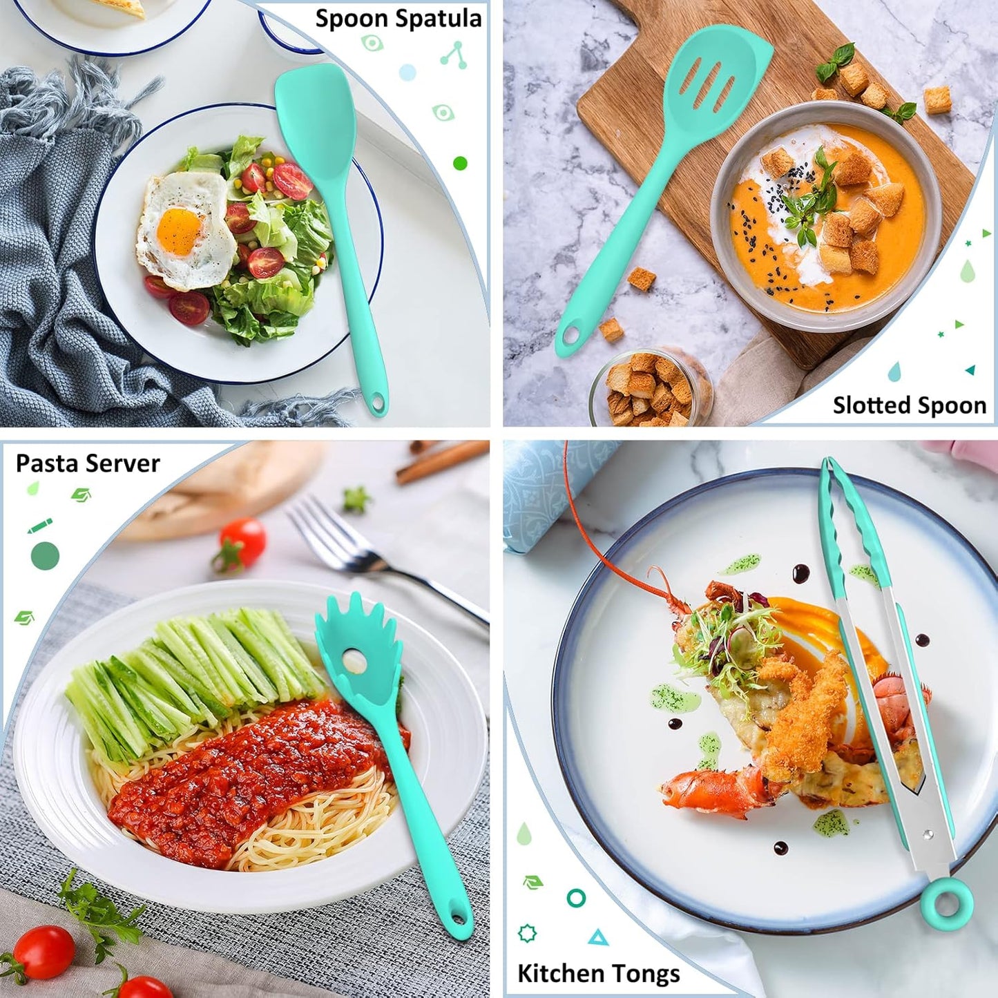 Silicone Kitchen Utensils Set, 16-Piece Silicone Cooking Utensils by Deedro, Heat Resistant Kitchen Tools Set with Holder, Nonstick Spatula Kitchen Gadgets for Cooking & Baking, Colorful