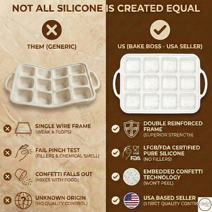 2-Pack Silicone Muffin Pan Set – Regular 12 Cup & Mini 24-Cup Silicone Muffin Pans for Baking – Nonstick Silicone Cupcake Pan with Metal-Reinforced Handles – BPA-Free, Dishwasher-Safe, Cream