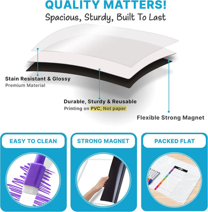 Magnetic Blackboard for Fridge - Dry Erase Black Board for Home, Office & Classroom (11.5" x15”), Menu Board for Kitchen Fridge - Family Meal Planner (7" x9”) - 6 Fine Tip Magnetic Markers & Eraser