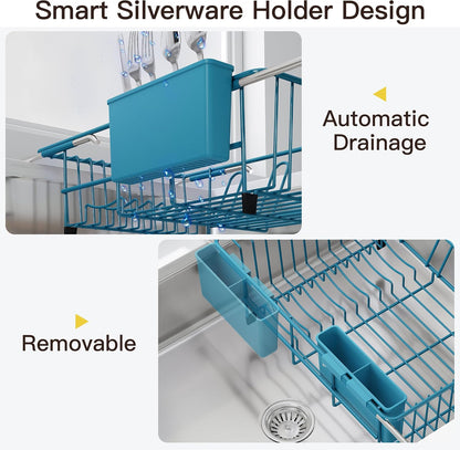 JASIWAY Dish Drying Rack in Sink, Dish Drainer with Cup and Utensil Holder