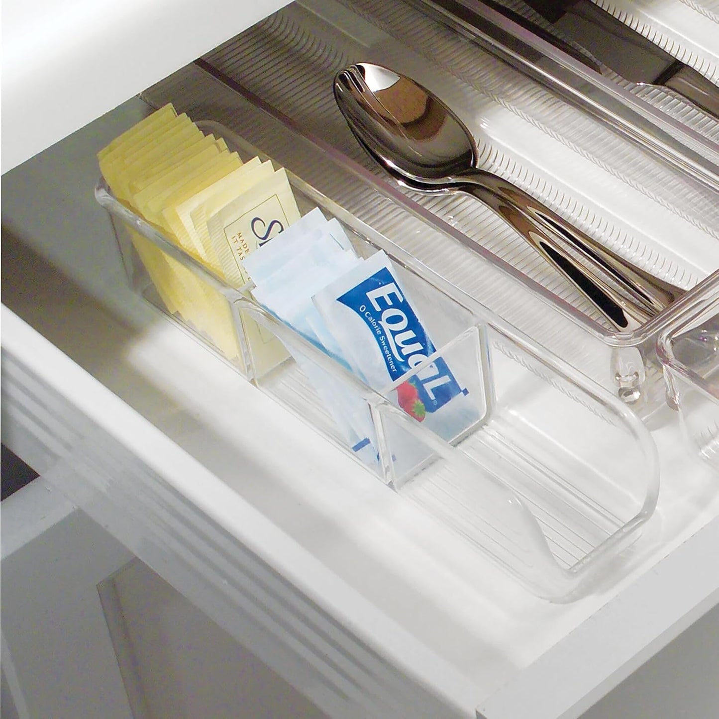 iDesign Plastic Packet and Tea Bag Organizer, Clear | Kitchen Storage Container, For Sugar, Salt, Pepper, Sweeteners, Tea Bags, Spices, The Linus Collection