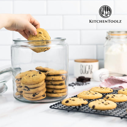 1 Gallon Glass Cookie Jar with Lid – Glass Jar with Lid - Airtight Food Storage Container for Cookies, Candy, Flour, Dog Treats – Clear Large Kitchen Jar for Pantry - Glass Containers with Lids