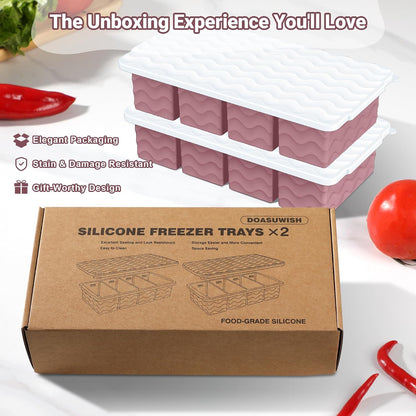 Doasuwish Silicone Freezer Molds for Soup with Lid – 1-Cup Soup Container Style Ice Cube Trays for Freezer, Meal Prep & Food Storage, Freeze 250mL/125mL Portions – 2 Pack