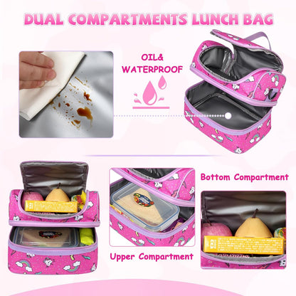 Lunch Bag for Girls,ChaseChic Insulated Lightweight Lunch Boxes for Kids Boys Dual Compartment Lunch Organizer Leak-Proof Cooler Bag with Detachable Adjustable Shoulder Strap,Purple Butterflies