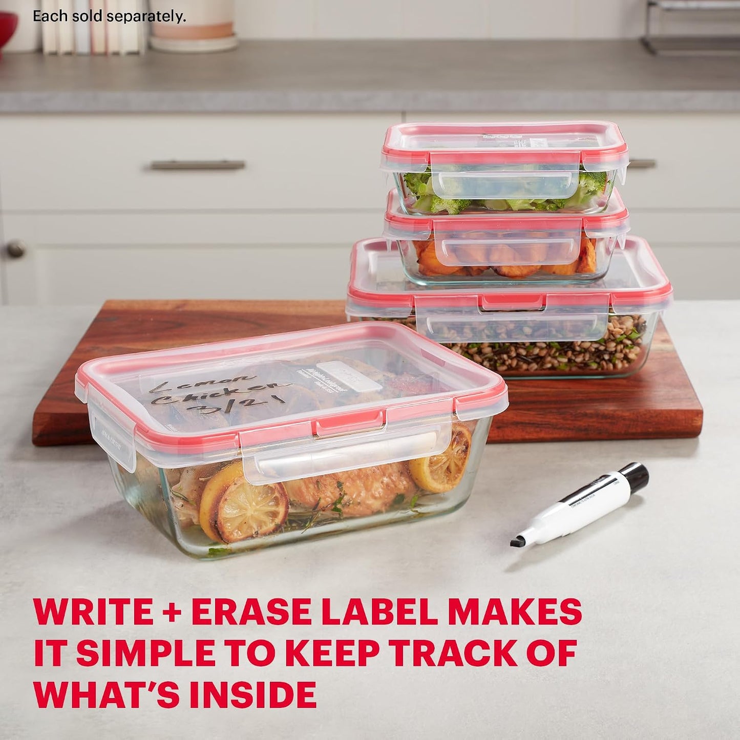 Pyrex Freshlock Glass Food Storage Container, Airtight & Leakproof Plastic Locking Lids, Freezer Dishwasher Microwave Safe, 8 Cup
