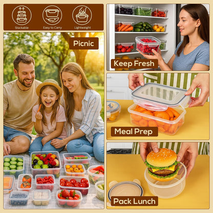 50 PCS Thicker Food Storage Containers with Lids, Clear Stackable Airtight Leakproof Reusable Plastic Meal Prep Container Set for Kitchen Storage/ Lunch, Fridge/ Microwave Safe with Labels&Pen