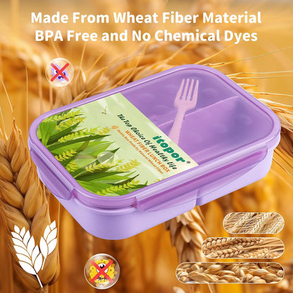 Itopor Classic Wheat Straw Bento Box, Leak-Proof 3-Compartment Lunch Box for Adults & Older Kids, BPA-Free Meal Prep Food Container with Fork, Microwave & Dishwasher Safe, 5.5 Cup, Sage Green