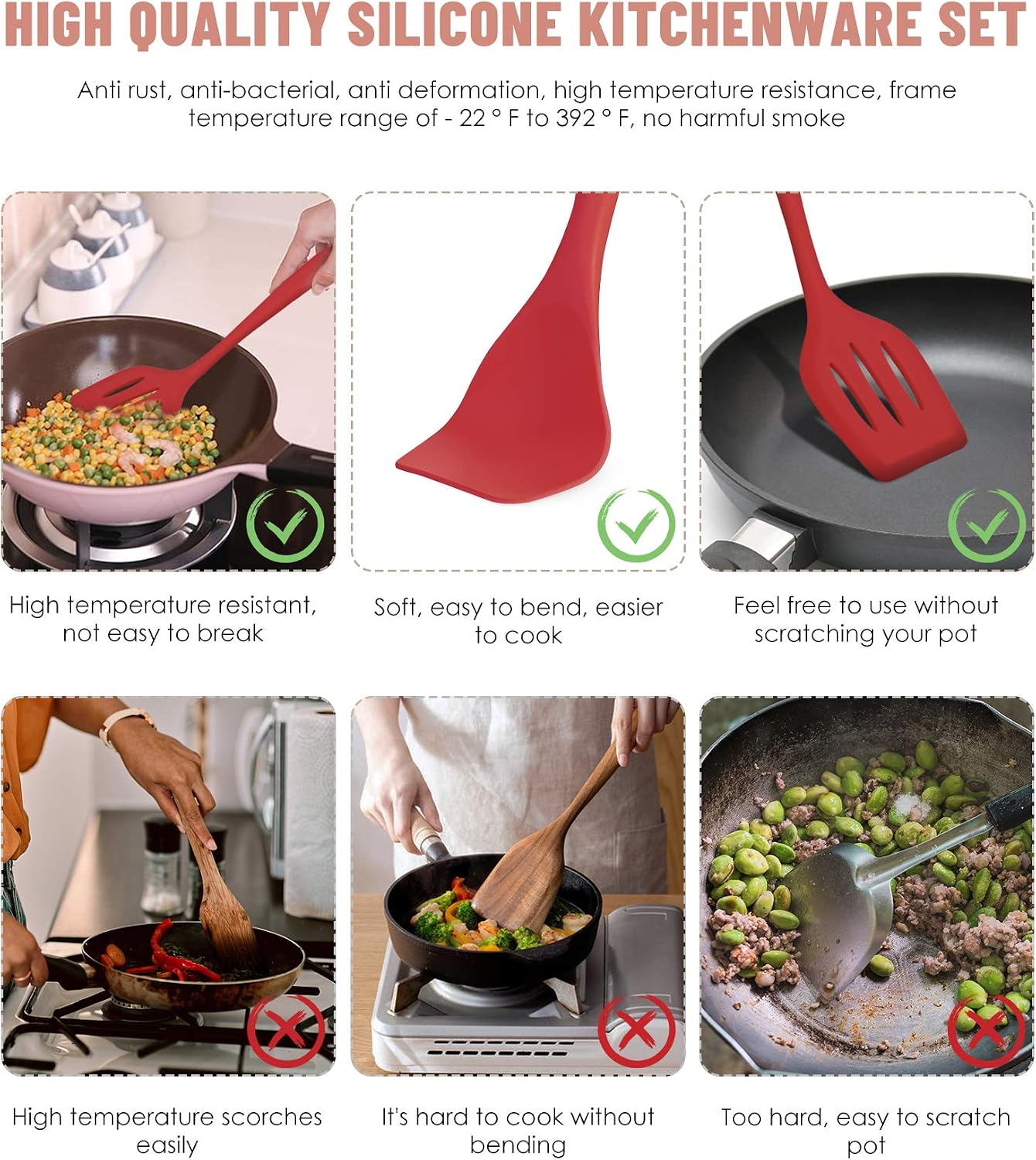 Kitchen Utensils Set-12 Pieces Silicone Cooking Utensils Set (Dishwasher Safe) 392°F Heat Resistant Spatula Set,Kitchen Utensil Set for Nonstick Cookware,Best Kitchen Tools with Holder