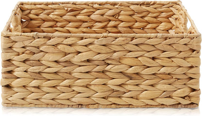 Casafield Set of 4 Water Hyacinth Pantry Baskets, 10" x 13" x 5", with Chalkboard Labels and Chalk Marker - Natural, Woven Storage Bin Organizers for Kitchen Shelves