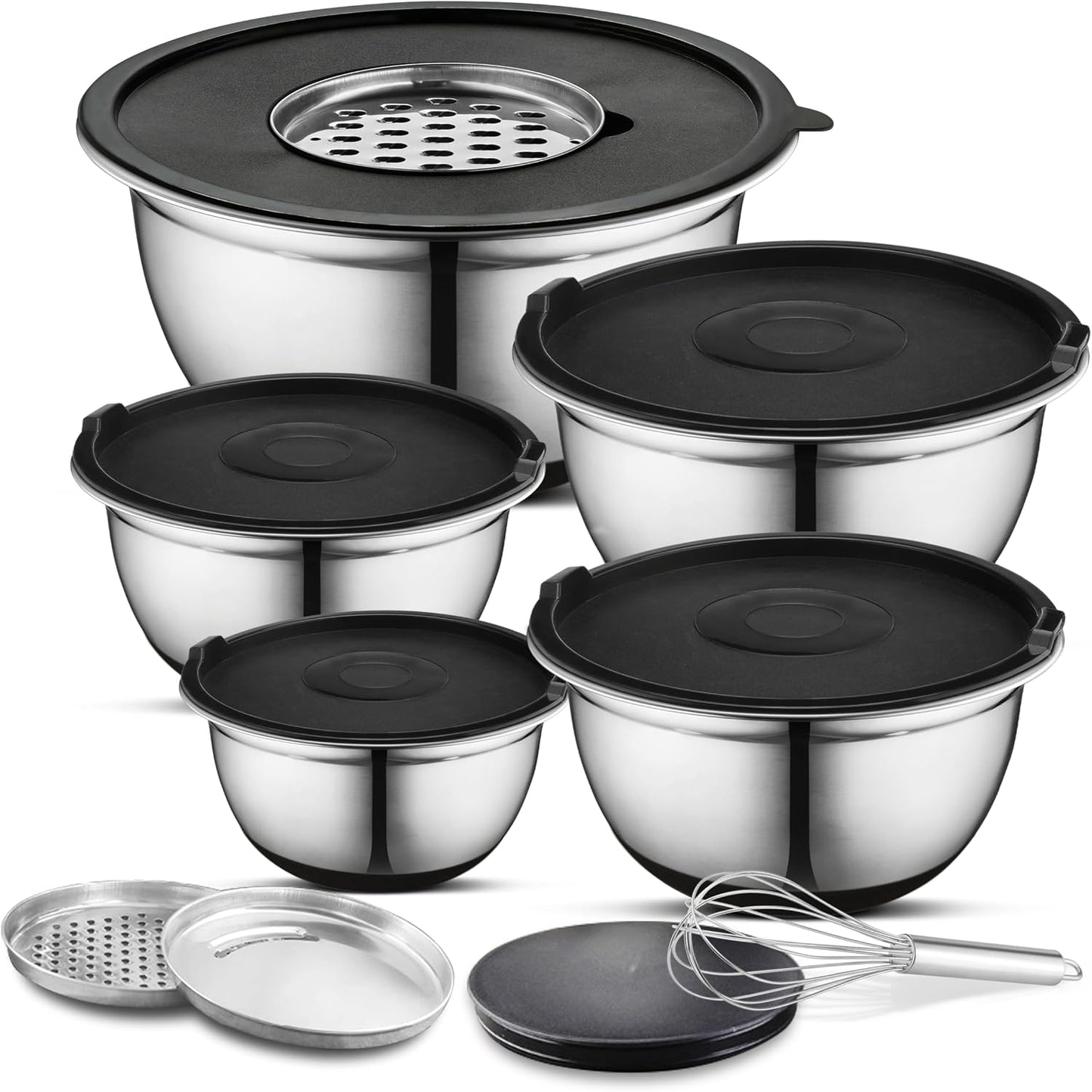 AVADOR Set of 6 Premium Stainless Steel Mixing Bowls Set, Easy To Clean, Space Saving Nestable Design, Great for Cooking, Baking, Prepping (0.75qt, 1.5qt, 3qt, 4qt, 5qt, 8qt)