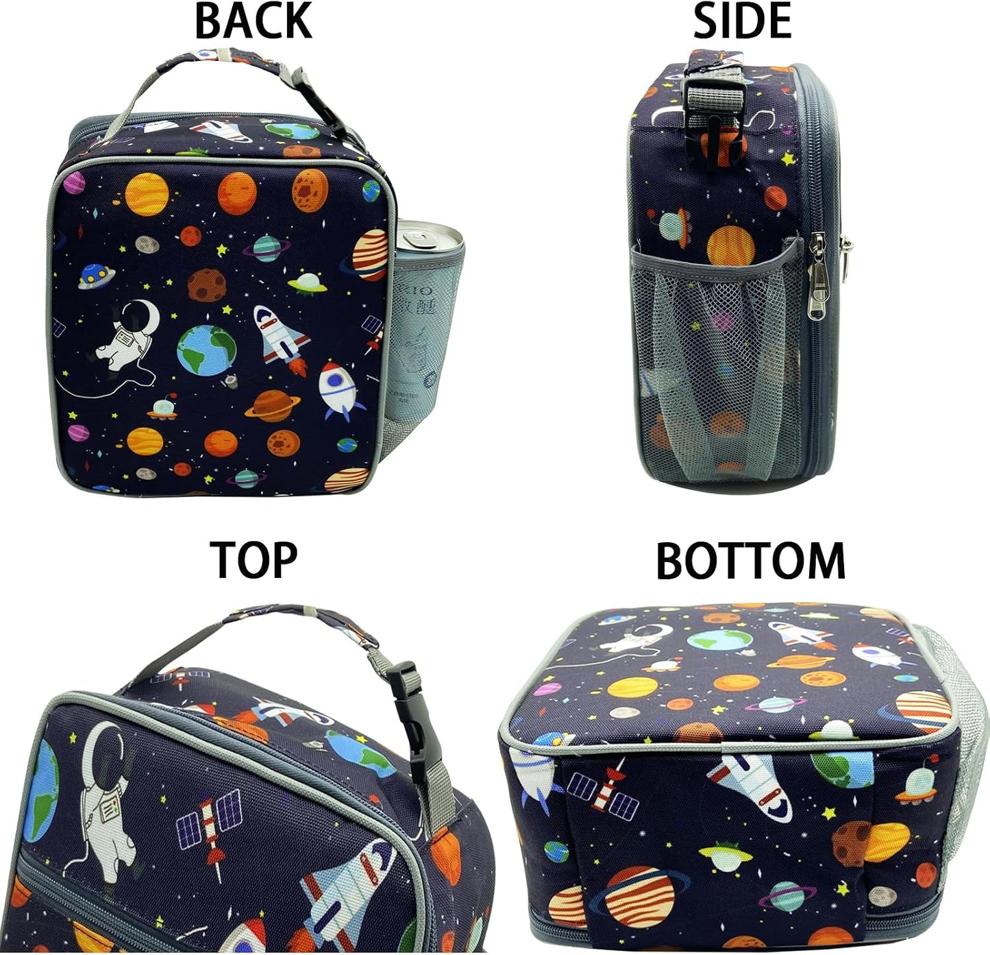 Kulle Astronaut Lunch Box for Boys, Insulated Kids Lunch Bag with Freezable Compartment, Thermal Reusable Lunchbox for School, Outdoor, Daycare - Space Theme Design