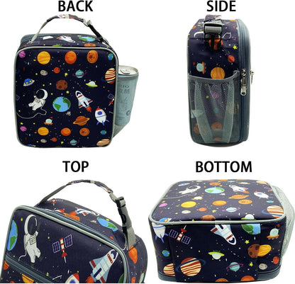 Kulle Astronaut Lunch Box for Boys, Insulated Kids Lunch Bag with Freezable Compartment, Thermal Reusable Lunchbox for School, Outdoor, Daycare - Space Theme Design