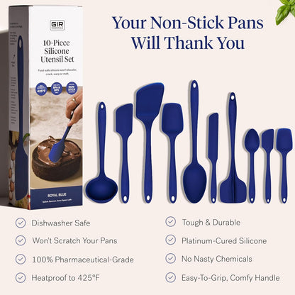 GIR 5-Piece Silicone Kitchen Utensils Set, Non-Toxic Cooking Utensils for Cooking and Baking, Heat Resistant, Food Grade, Dishwasher Safe Rubber Spatula, Ladle, Spoon - Charcoal