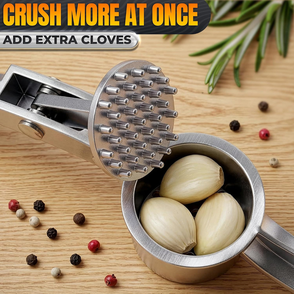 Metal Garlic Press with Comfortable Ergonomic Handle, Silver
