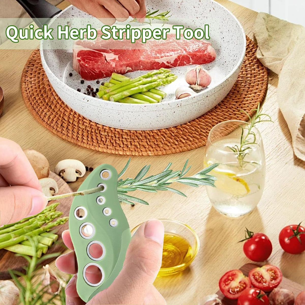 Herb Stripper Tool with Herb Cutter, Kitchen Herbs Leaf Stripping Tool