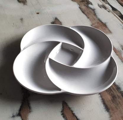 1 Ecology Reusable Non Disposable White Veggie Tray for Partys. 13 in, Unbreakable Melamine Not Plastic. Appetizer Sectioned Platter. Vegetables and Fruits. Chip and Dip Serving Dish for entertaining.