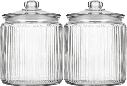 1 Gallon Glass Cookie Jar with Lid – Glass Jar with Lid - Airtight Food Storage Container for Cookies, Candy, Flour, Dog Treats – Clear Large Kitchen Jar for Pantry - Glass Containers with Lids