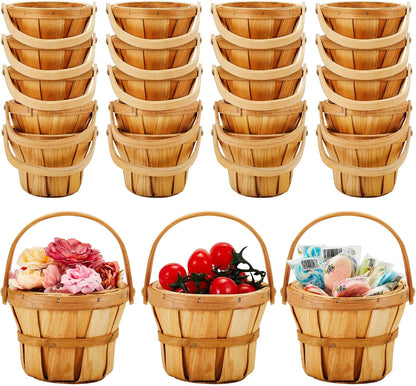 Marsui 15 Pcs Small Wooden Berry Baskets – 4 x 5.1 Inch Handcrafted Beach Baskets with Reinforced Handles, for Fruit, Market, Crafts, Gifts, Garden Picking & Decor (Brown)