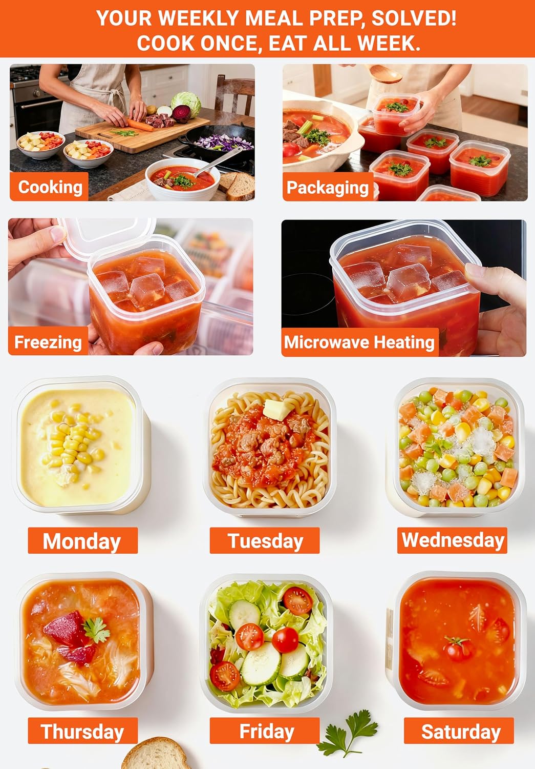 7-in-1 Nesting Soup Containers with Lids, 1 Extra Large (Approx. 1.3 Gallon / 170 oz) + 6 Small (17 oz Each), Leakproof, BPA-Free, Freezer Microwave Dishwasher Safe, Meal Prep Food Storage Set