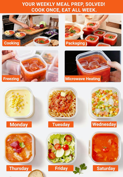 7-in-1 Nesting Soup Containers with Lids, 1 Extra Large (Approx. 1.3 Gallon / 170 oz) + 6 Small (17 oz Each), Leakproof, BPA-Free, Freezer Microwave Dishwasher Safe, Meal Prep Food Storage Set