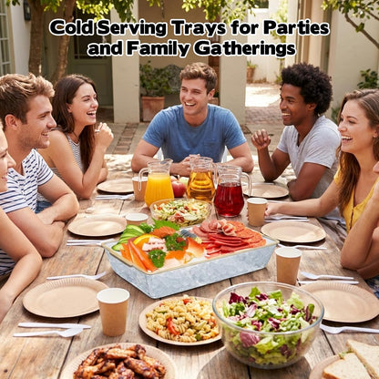 2 Set Chilled Serving Trays for Parties, 16" x 9.8" Plastic Compartment Charcuterie Platters for Serving Food Ice Party Servings Dish Keeps Food Cold for Vegetable, Fruit, Cheese, Seafood & Dip