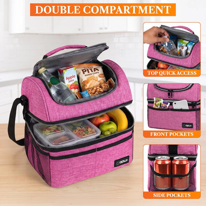 opux Insulated Lunch Bag for Men Women, Double Decker Leakproof Lunch Box Cooler Tote with Shoulder Strap, Large Lunchbox for Work School Travel Meal Prep, Adults Kids Boys Girls, Green, 16 Cans