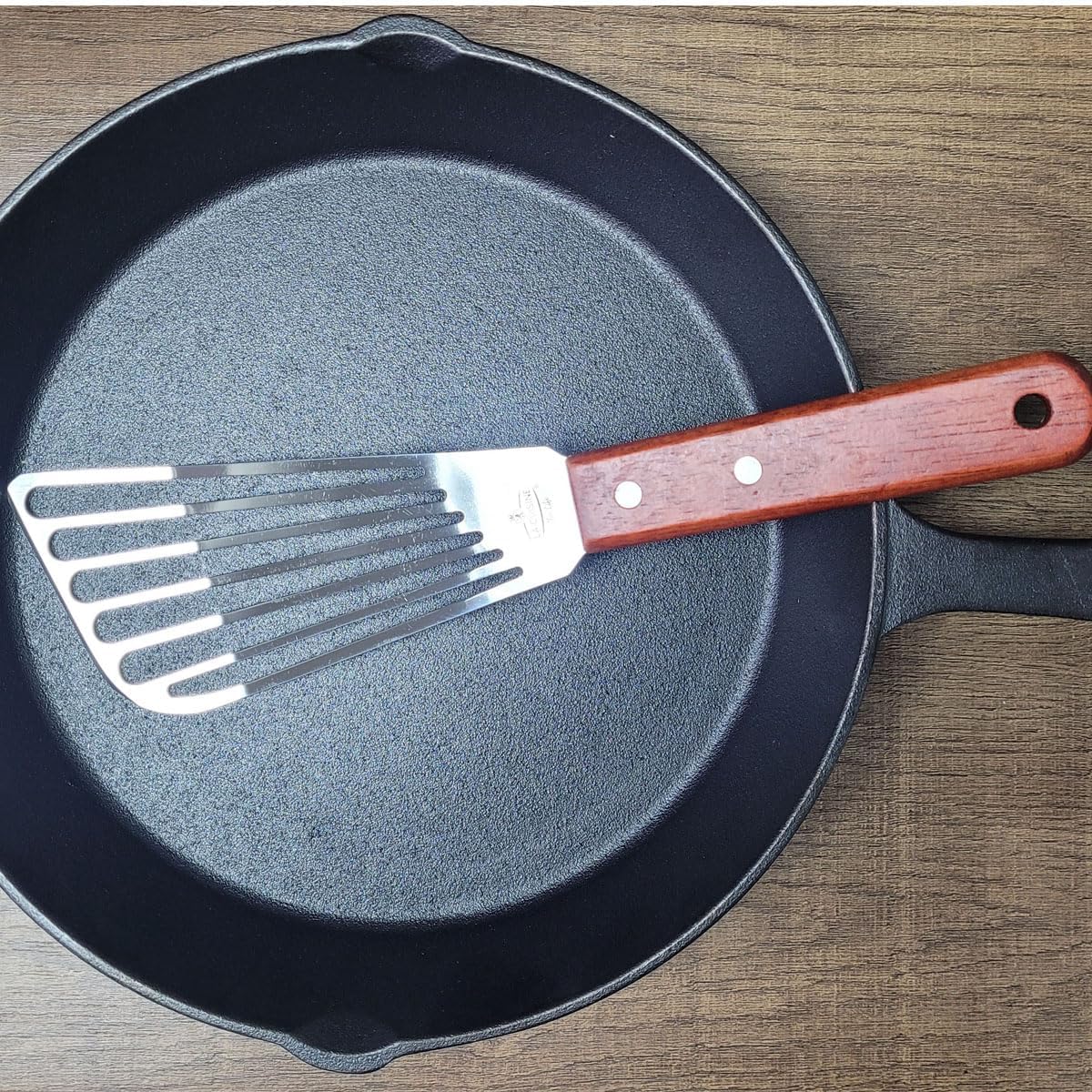 La Cuisine Extra Flexible Stainless Steel Fish Slotted Spatula Turner with Beveled Edge Wood handle, 6.5" Blade, 11" Length for Flipping Fish, Eggs, Pancakes, Patties & Fries