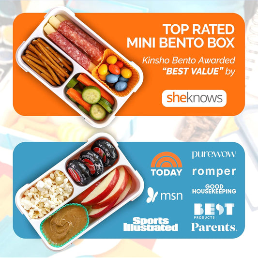 Small Snack Containers for Kids Toddlers - 3 Compartments (Set of 2) - Leak-Proof Reusable Boxes with Lids - BPA-Free Plastic Mini Bento Lunch Box - Holds 2 Cups Capacity (Pastel Blue+Teal Sparkle)