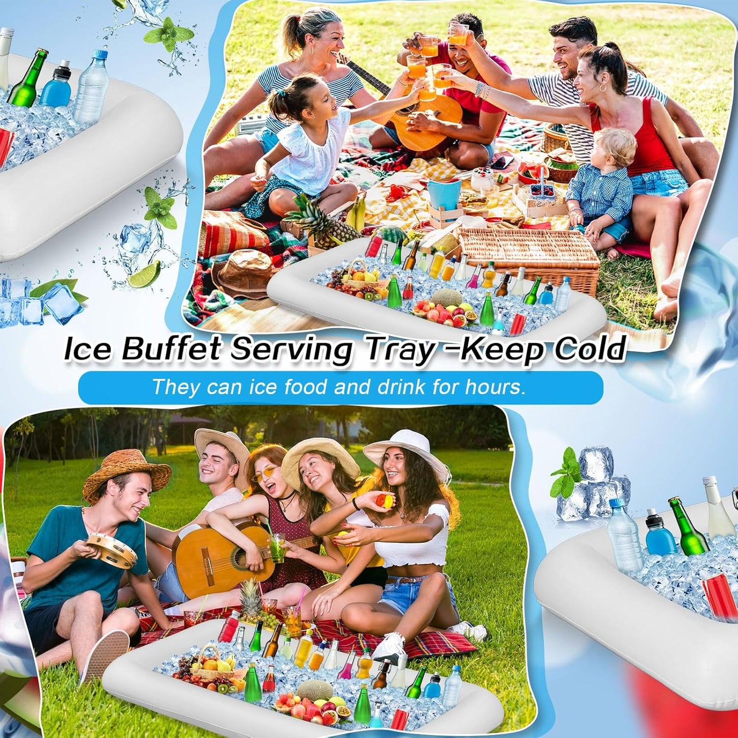 Leitee Inflatable Serving Bar with Drain Plug 52 x 24 x 5'' Inflatable Ice Serving Buffet Bar for Party Food Cooler Buffet Drink(Black,Basic Style)