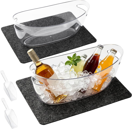 Kochorie 2 Pack Ice Buckets for Parties 5.5L Large Clear Acrylic Beverage Tubs with 2 Scoops 2 Felt Mats, Champagne Buckets Tub for Beer Drinks Mimosa Cocktail Bar Supplies Outdoor Events